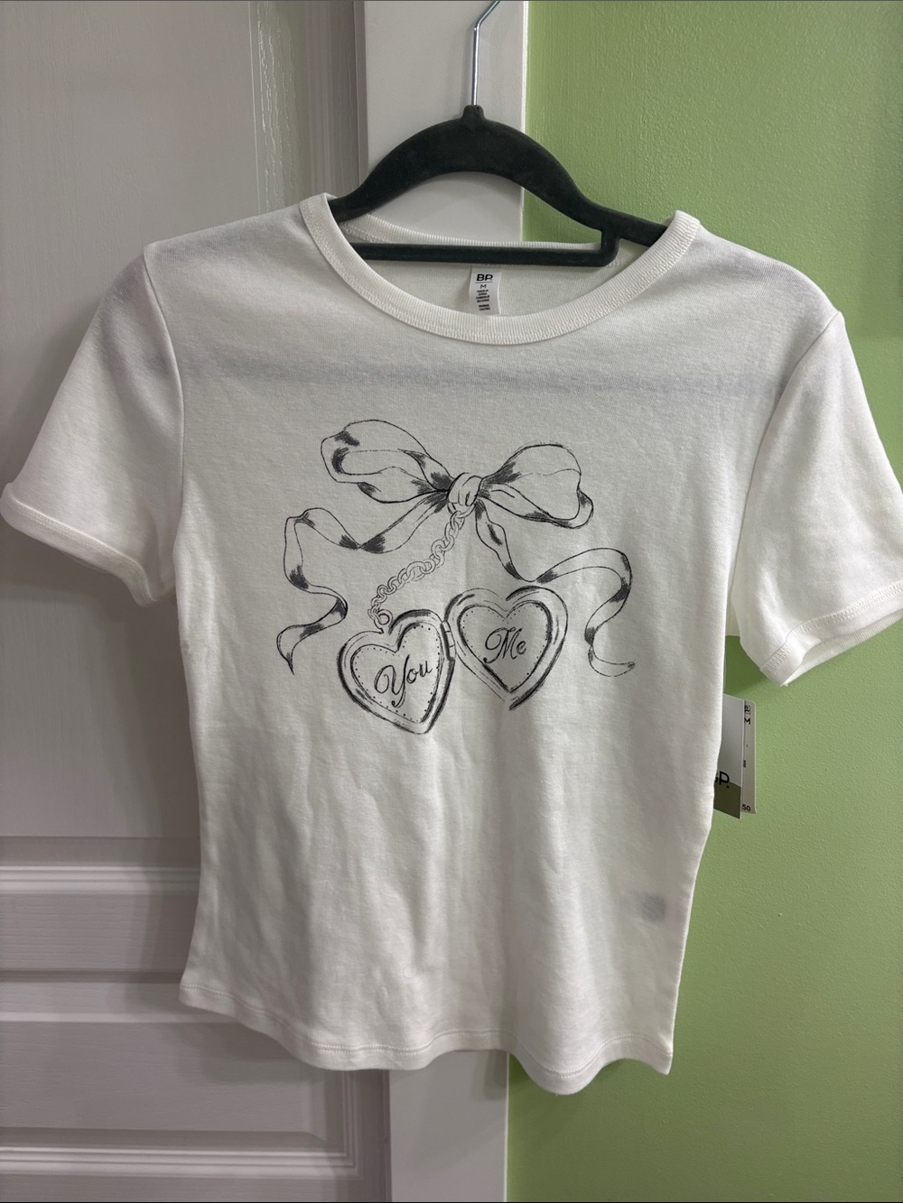 bp White Short Sleeve Tee with Heart & Bow Graphic
